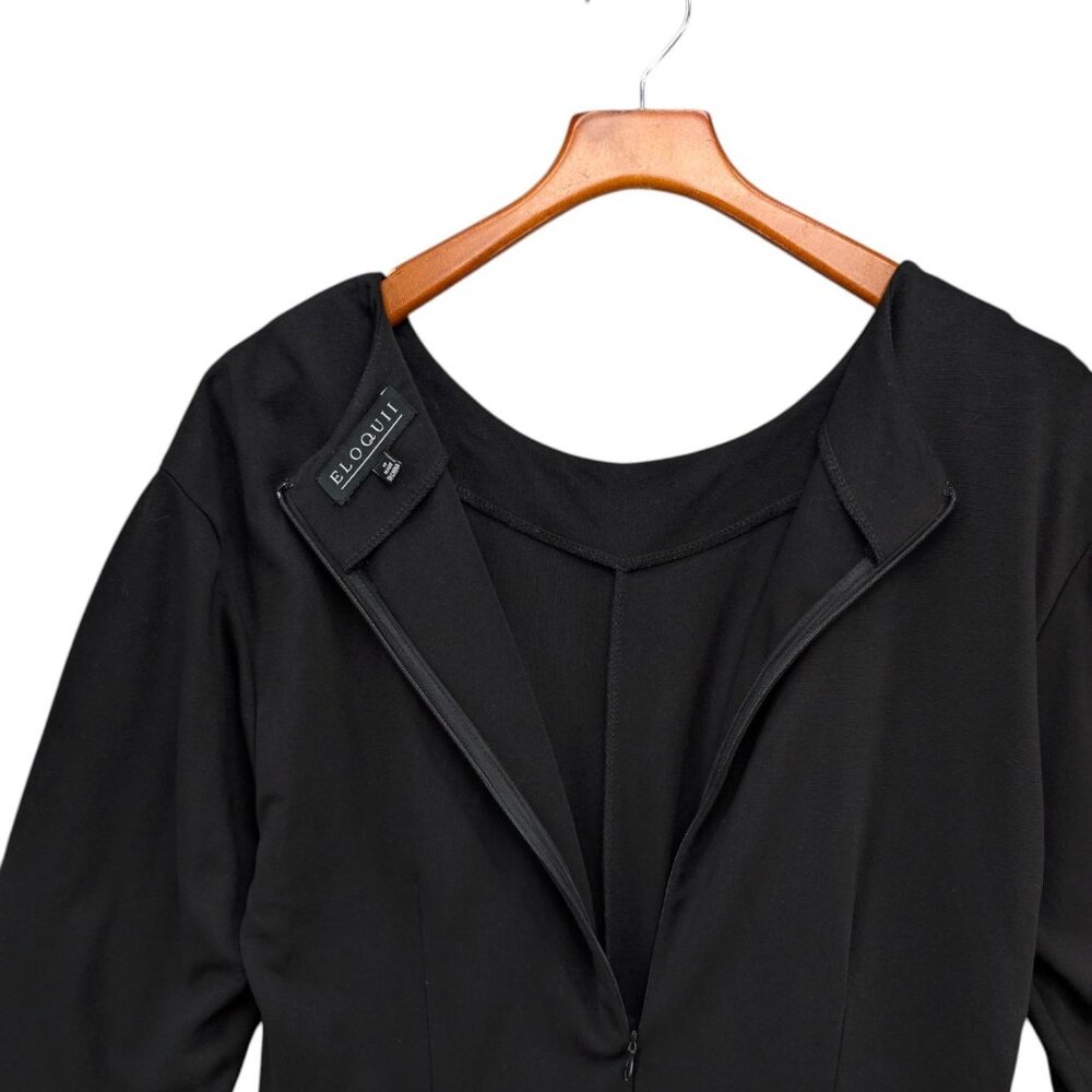 Eloquii Dress Solid Black 3/4 Sleeve Draped Front Knee Length Size 18 - Picture 5 of 11